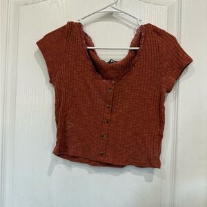 Almost Famous Terracotta Button-Up Crop Top